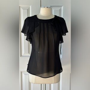 WD·NY Black Sheer Chiffon Ruffle Blouse Size 6